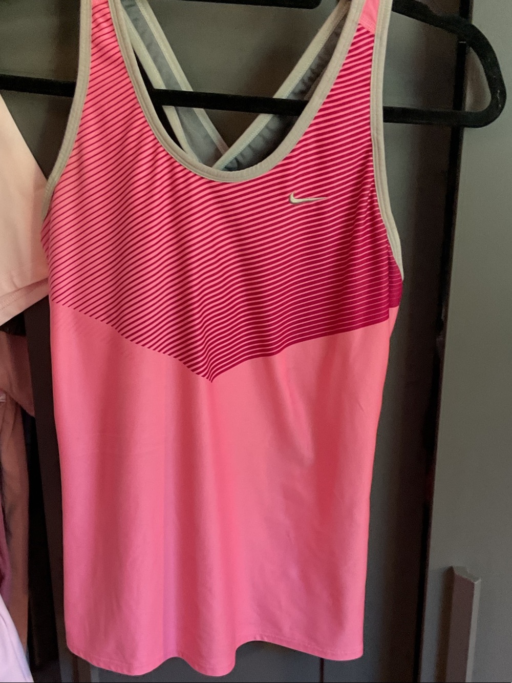 Nike Pink Striped Racerback Tank with Gray Trim